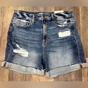 Zenana Cuff Stretch Denim Shorts - Brand New with Tags